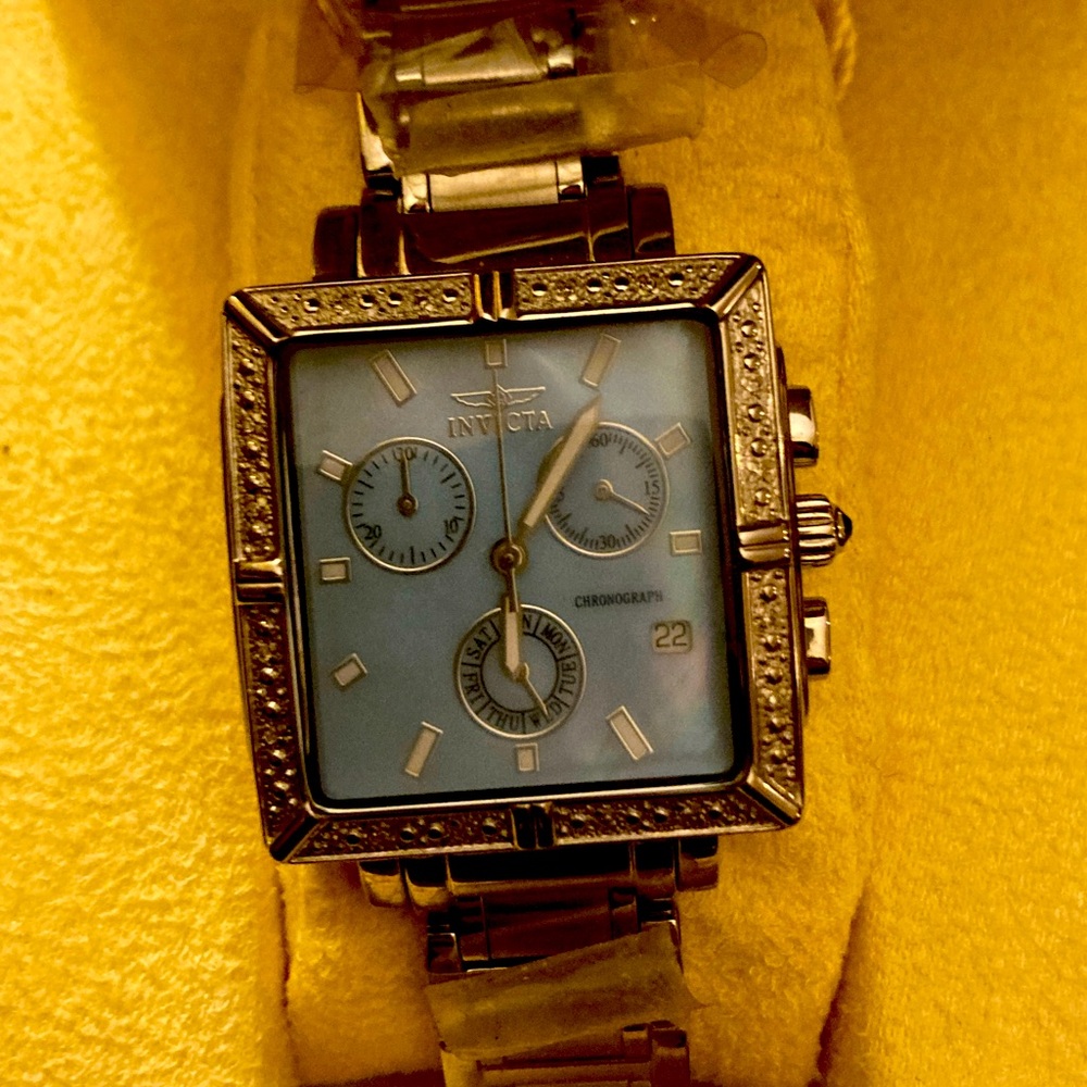 Invicta Silver and Blue Chronograph Watch